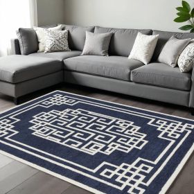 9' X 12' Blue and Ivory Wool Hand Tufted Area Rug