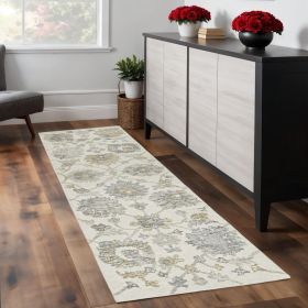 2' X 8' Ivory Floral Vine Wool Runner Rug