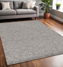 5' X 7' Grey Floral Vines Wool Indoor Area Rug
