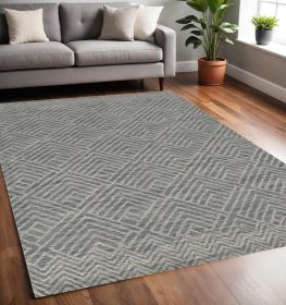 5' X 7' Denim Blue Hand Tufted Space Dyed Geometric Indoor Area Rug