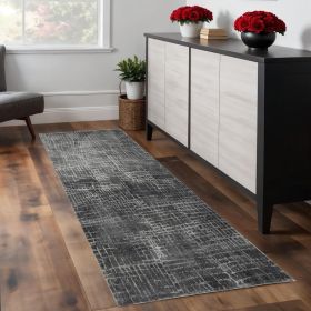 2' X 7' Grey Abstract Lines Runner Rug