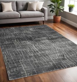 5' X 8' Grey Machine Woven Abstract Scratch Indoor Area Rug
