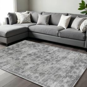 9' X 13' Gray Floral Vines Hand Loomed Distressed Area Rug