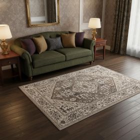 5' X 8' Grey Vintage Traditional Indoor Area Rug