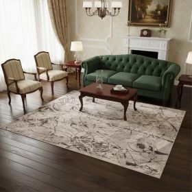5' X 8' Ivory Grey Machine Woven Abstract Vermicular Indoor Area Rug
