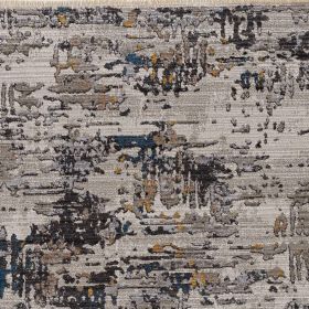8' Gray Black And Gold Abstract Round Rug