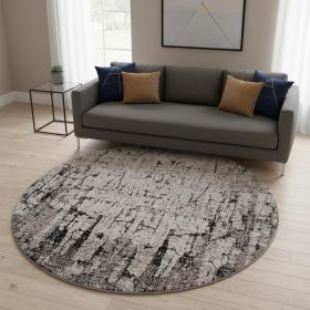 8' Gray and Ivory Round Area Rug