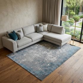 10' X 13' Silver Blue Machine Woven Abstract Smudge Indoor Area Rug