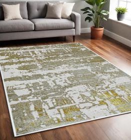 5' X 8' Ivory Or Gold Abstract Brushstrokes Indoor Area Rug
