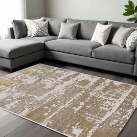 10' X 13' Ivory Gold Machine Woven Abstract Indoor Area Rug