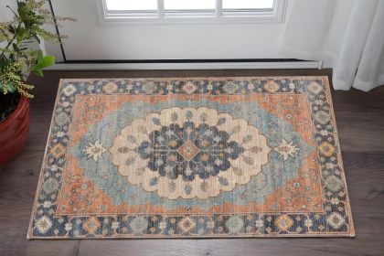 2' X 4' Blue Medallion Hand Woven Area Rug