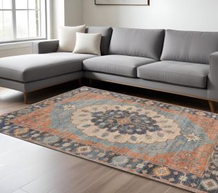 8' X 10' Blue Hand Woven Medallion Indoor Area Rug