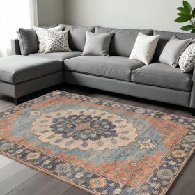 7' X 12' Blue Hand Woven Traditional Medallion Indoor Area Rug
