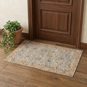 2' X 4' Blue and Orange Floral Hand Woven Area Rug