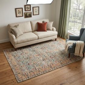 5' X 7' Green and Ivory Floral Hand Woven Area Rug