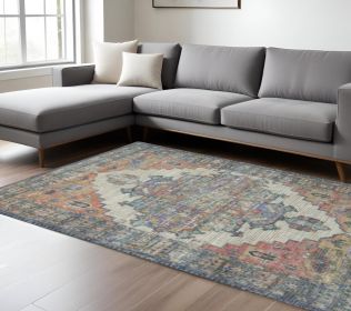 8' X 10' Blue Orange Hand Woven Diamond Medallion Indoor Area Rug