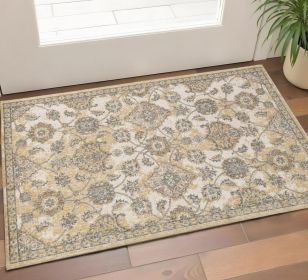 3' X 5' Ivory Wool Floral Vines Area Rug