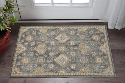 2' X 3' Gray Wool Medallion Area Rug