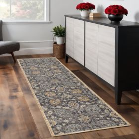 8' Taupe Machine Woven Vintage Traditional Indoor Runner Rug