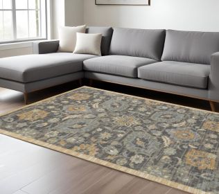9' X 13' Taupe Machine Woven Vintage Floral Traditional Indoor Area Rug