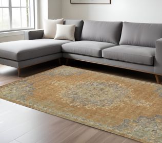 8' X 11' Coffee Brown Machine Woven Floral Medallion Indoor Area Rug