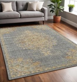 5' X 8' Slate Grey Machine Woven Traditional Medallion Indoor Area Rug