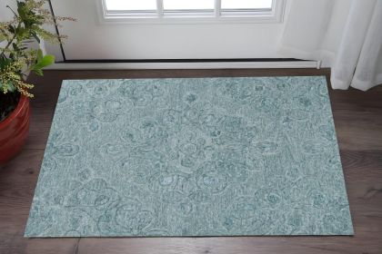 3' X 5' Seafoam Blue Hand Tufted Floral Indoor Area Rug