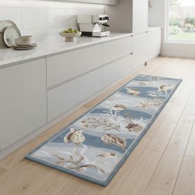 8' Seafoam Green Hand Hooked Sea Shells Indoor Runner Rug