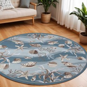 8' Blue and Beige Round Hand Tufted Area Rug