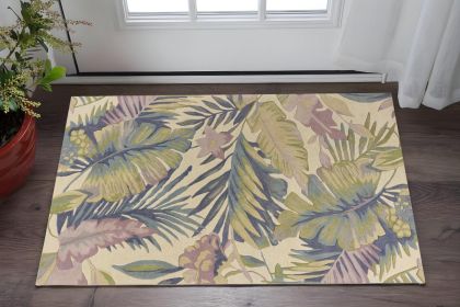 3' X 5' Pastel Tropical Leaves Wool Indoor Area Rug