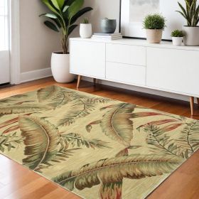 4' X 6' Ivory Hand Tufted Tropical Leaves Indoor Area Rug