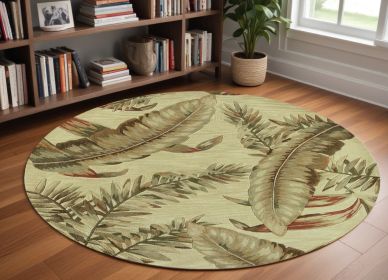 8' Ivory Hand Tufted Tropical Leaves Round Indoor Area Rug