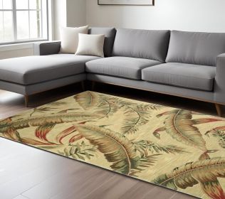8' X 10' Ivory Hand Tufted Tropical Leaves Indoor Area Rug