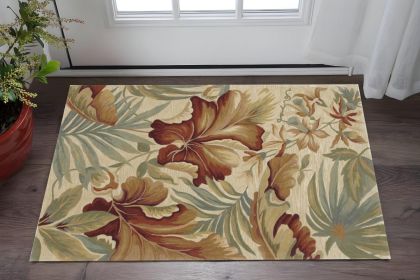 3' X 5' Ivory Tropical Leaves Wool Indoor Area Rug