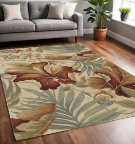 5' X 8' Ivory Hand Tufted Tropical Plants Indoor Area Rug