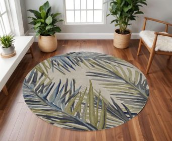 8' Ivory Hand Tufted Tropical Palms Round Indoor Area Rug