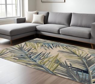 9' X 12' Ivory Hand Tufted Tropical Palms Indoor Area Rug