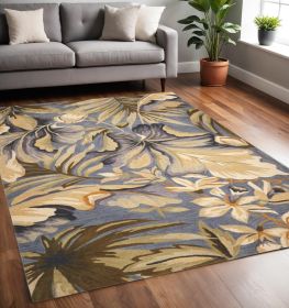5' X 8' Blue Hand Tufted Tropical Plants Indoor Area Rug