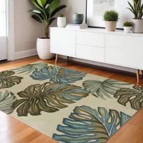 4' X 6' Ivory Hand Tufted Monstera Indoor Area Rug