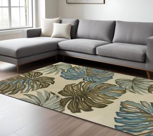 8' X 10' Ivory Hand Tufted Monstera Indoor Area Rug