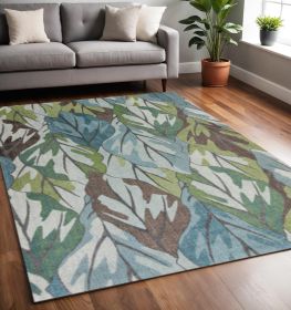 5' X 8' Blue Tropical Leaves Indoor Area Rug