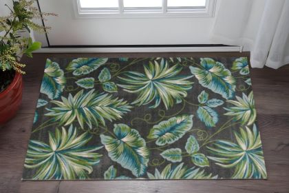 3' X 5' Grey Floral Polypropylene Rug