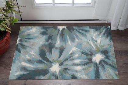 3' X 5' Teal Floral Area Rug