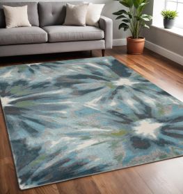 5' X 8' Teal Tropical Flower Indoor Area Rug