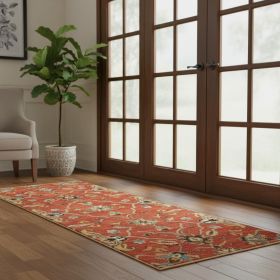 7' Sienna Orange Hand Tufted Wool Traditional Floral Indoor Runner Rug