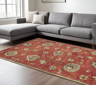 8' X 11' Sienna Orange Hand Tufted Traditional Floral Indoor Area Rug