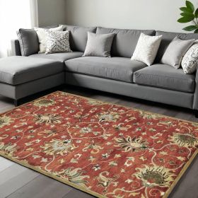 9' X 13' Sienna Orange Hand Tufted Traditional Floral Allover Indoor Area Rug