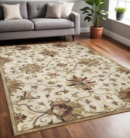 5' X 8' Champagne Beige Hand Tufted Traditional Floral Indoor Area Rug