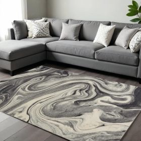 7' X 9' Grey Or Black Abstract Marble Design Indoor Area Rug