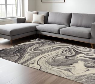 8' X 10' Grey Blue Machine Woven Abstract Marble Indoor Area Rug